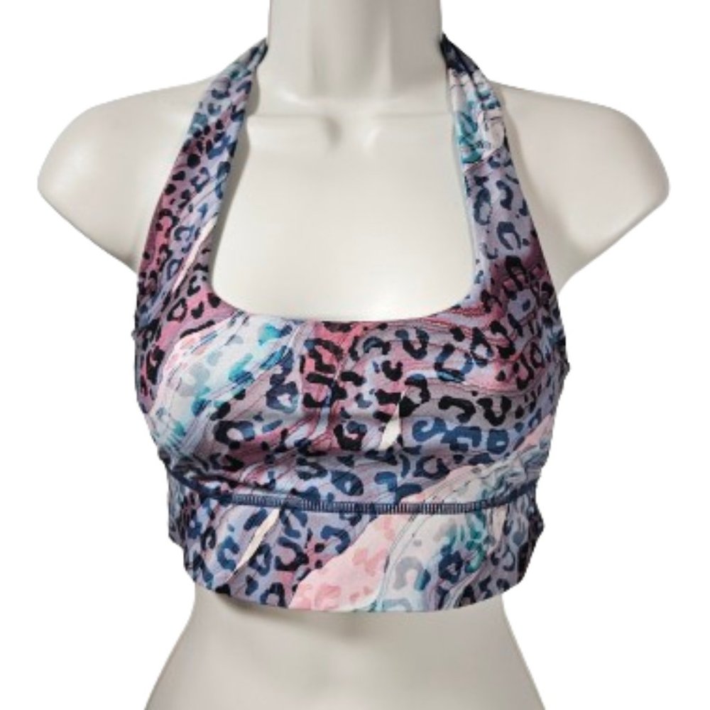 Fabletics Reversible Halter Sports Bra Small? Blue/green Leopard Abstract Print